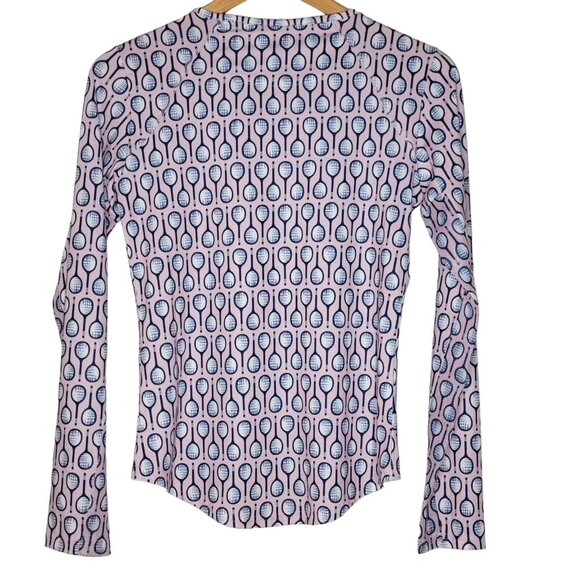 Sansoleil XS Light Pink Racket Pattern V-Neck Long Sleeve UPF 50 Women's Top - Picture 2 of 4